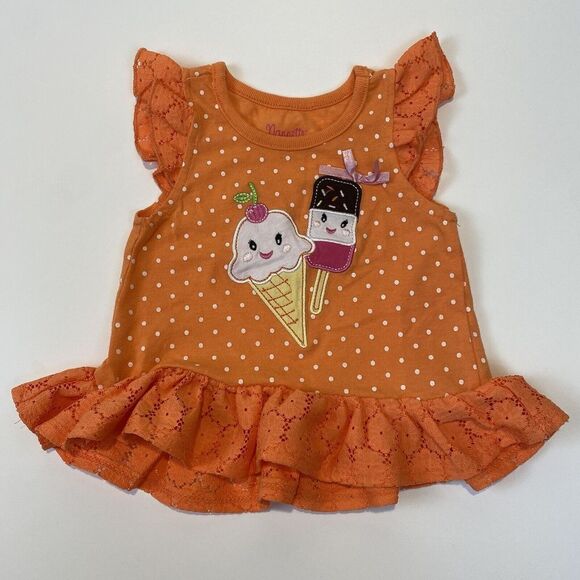 Nanette Lepore Other - nanette lepore girls 18M Orange Shirt With Embroidered Ice Cream Treats; Ruffles